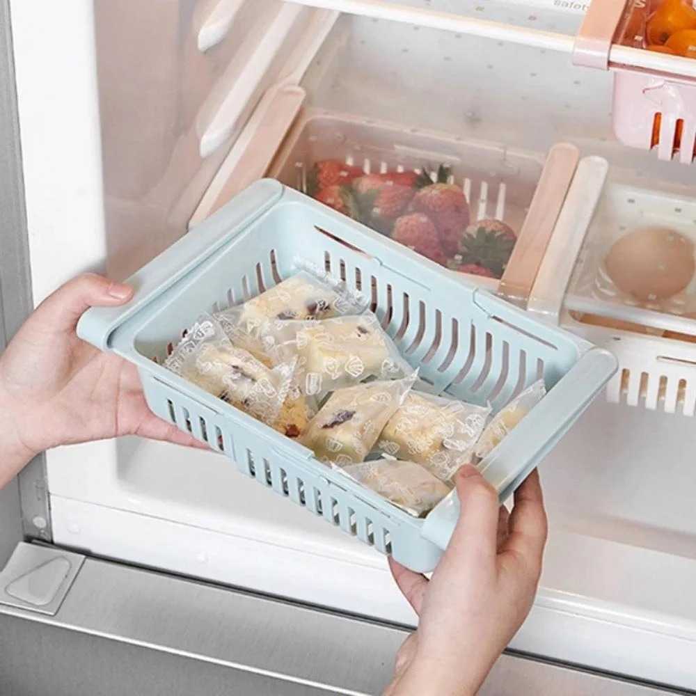 Refrigerator Drawer Organizer, Pull Out Shelf Storage Organizer for Egg, Fruit, Vegetable, Meat, Fit All Fridge Shelves Under