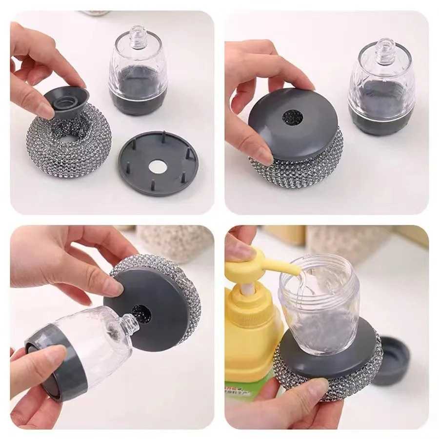 Kitchen Soap Dispensing Palm Brush Washing Liquid Dish Brush Soap Pot Utensils with Dispenser Cleaning