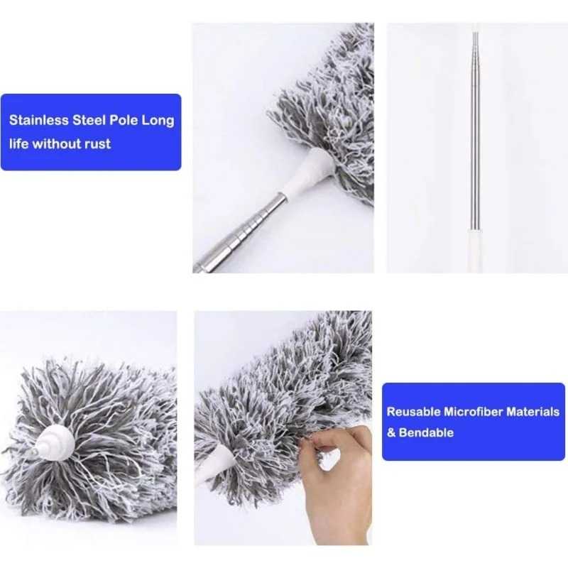  Microfiber duster with extension pole (stainless steel), extra long 100 inches, with bendable head, extendable duster, for clean