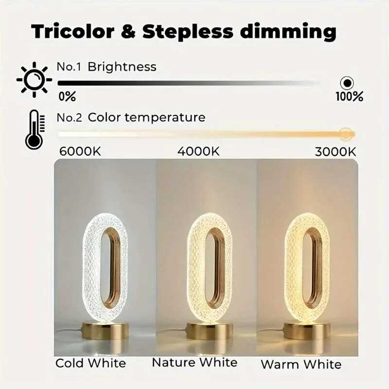 3D Oval Crystal Table Lamp Office USB Charging Night Light for Bedroom Living Room Party Decoration Creative Lamp