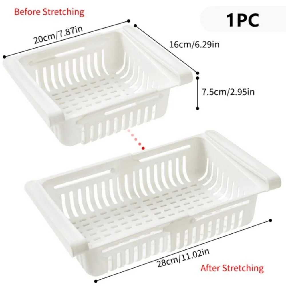 Refrigerator Drawer Organizer, Pull Out Shelf Storage Organizer for Egg, Fruit, Vegetable, Meat, Fit All Fridge Shelves Under