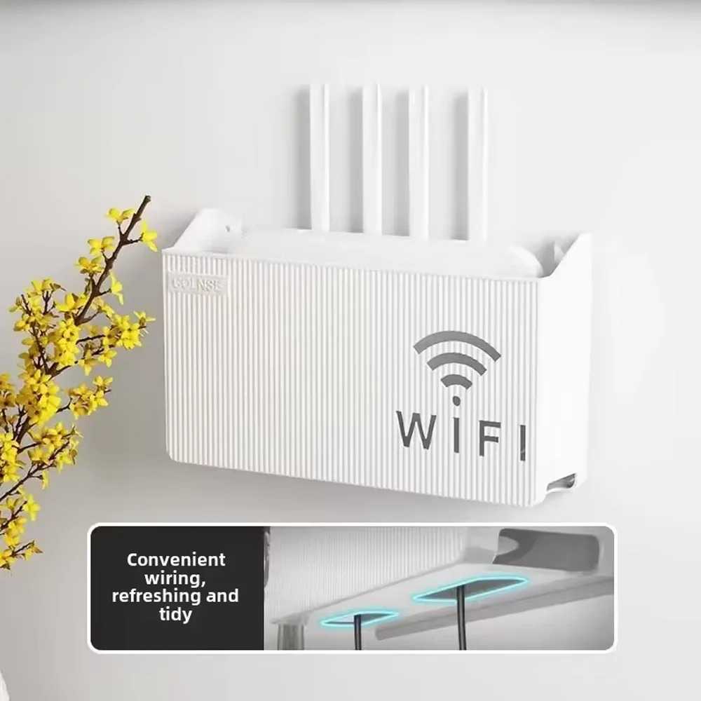 Wall Mounted WiFi Router Shelf, ABS Storage Box with Cable Management for Wireless Router & Power Adapter, Living Room