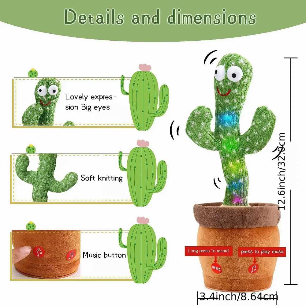 Dancing and Talking Cactus Toy Sunshine Cactus Children's Electronic Plush Toy with 120 Songs Children's Birthday Gifts