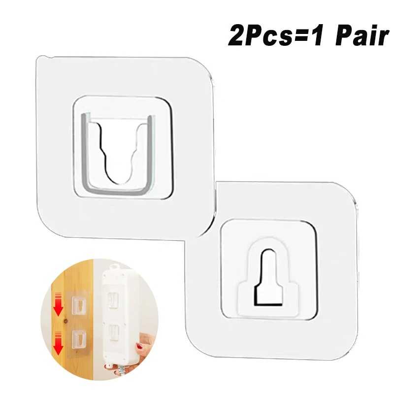 pack of 5 Double Sided Adhesive Wall Hooks Strong Wall Storage Traceless Transparent Hanger Bathroom Kitchen Bedroom Plug Socket Holders