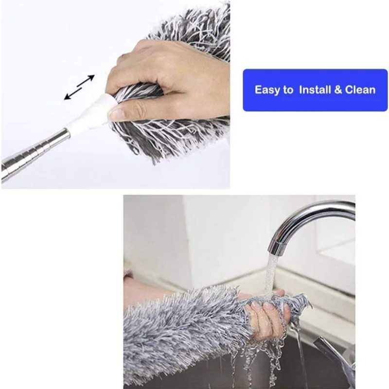  Microfiber duster with extension pole (stainless steel), extra long 100 inches, with bendable head, extendable duster, for clean