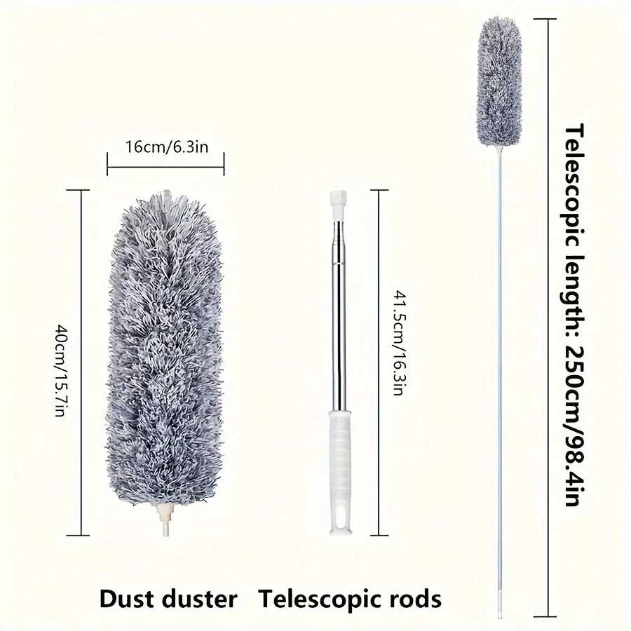 Multifunctional retractable duster with bendable head - reusable and washable for high ceilings, furniture and car cleaning