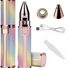 Facial Hair Removal for Women: 2-in-1 Rechargeable Nose Hair & Eyebrow Trimmer, Face Shaver with Built-in LED Light for Removing