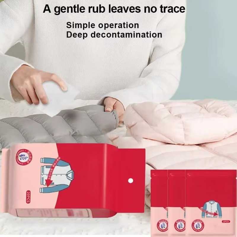 20pcs Clothing Stain Removal Wet Wipes Multi Functional Non Washing and Stain Removing Wet Wipes for Down Cotton Leather Jacket