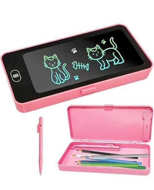 2-in-1 Smart Pencil Box – Multicolor LCD Writing Tablet & Stationery Organizer