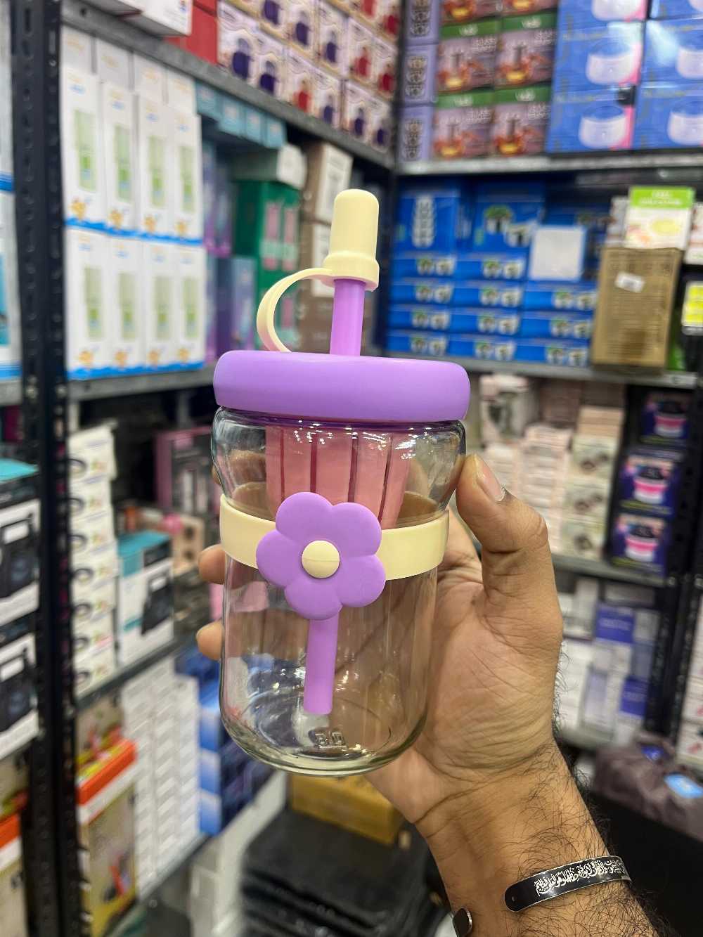400ml Flower Bow Glass Cup with Straw – Cute Kawaii Aesthetic Glass Mug