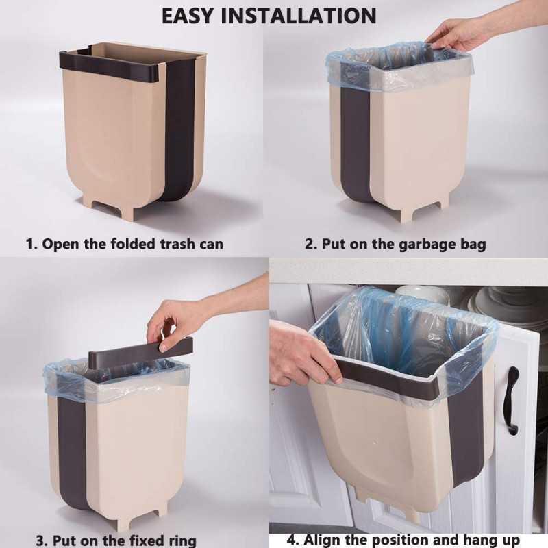 Foldable Hanging Trash Can – Wall-Mounted Kitchen Cabinet Waste Bin